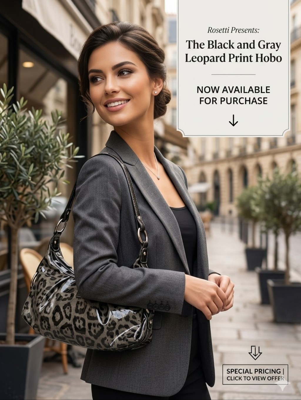 Rosetti Black And Gray Leopard Print Hand Bag